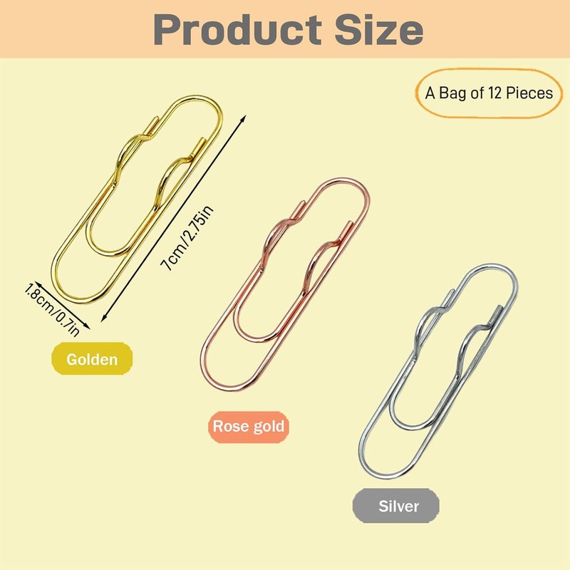 Ceemiaa 12-Pack Metal Pen Clips – Gold, Silver & Rose Gold Paperclip Pen Holders for Notebooks, Journals & Office Use - Image 2